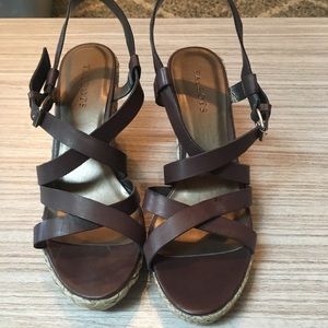Talbots Brown Strappy Wedge Sandal Size 9